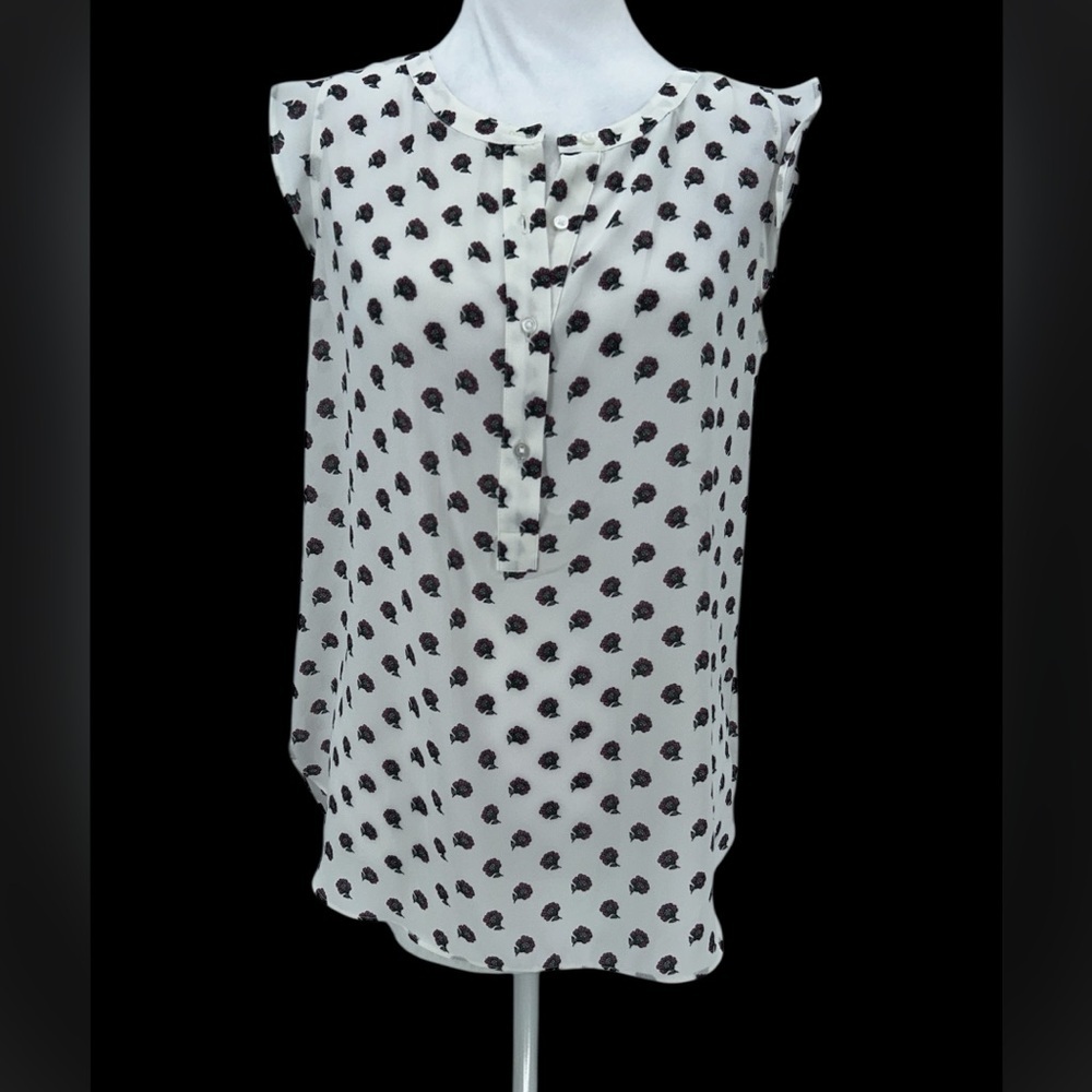 New LOFT Outlet Sleeveless Floral Blouse White Pink Size Small Lightweight Top - Picture 3 of 8